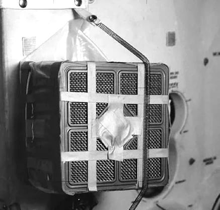 Ad hoc air filter created for Apollo 13. (Copyright 2008 NASA)