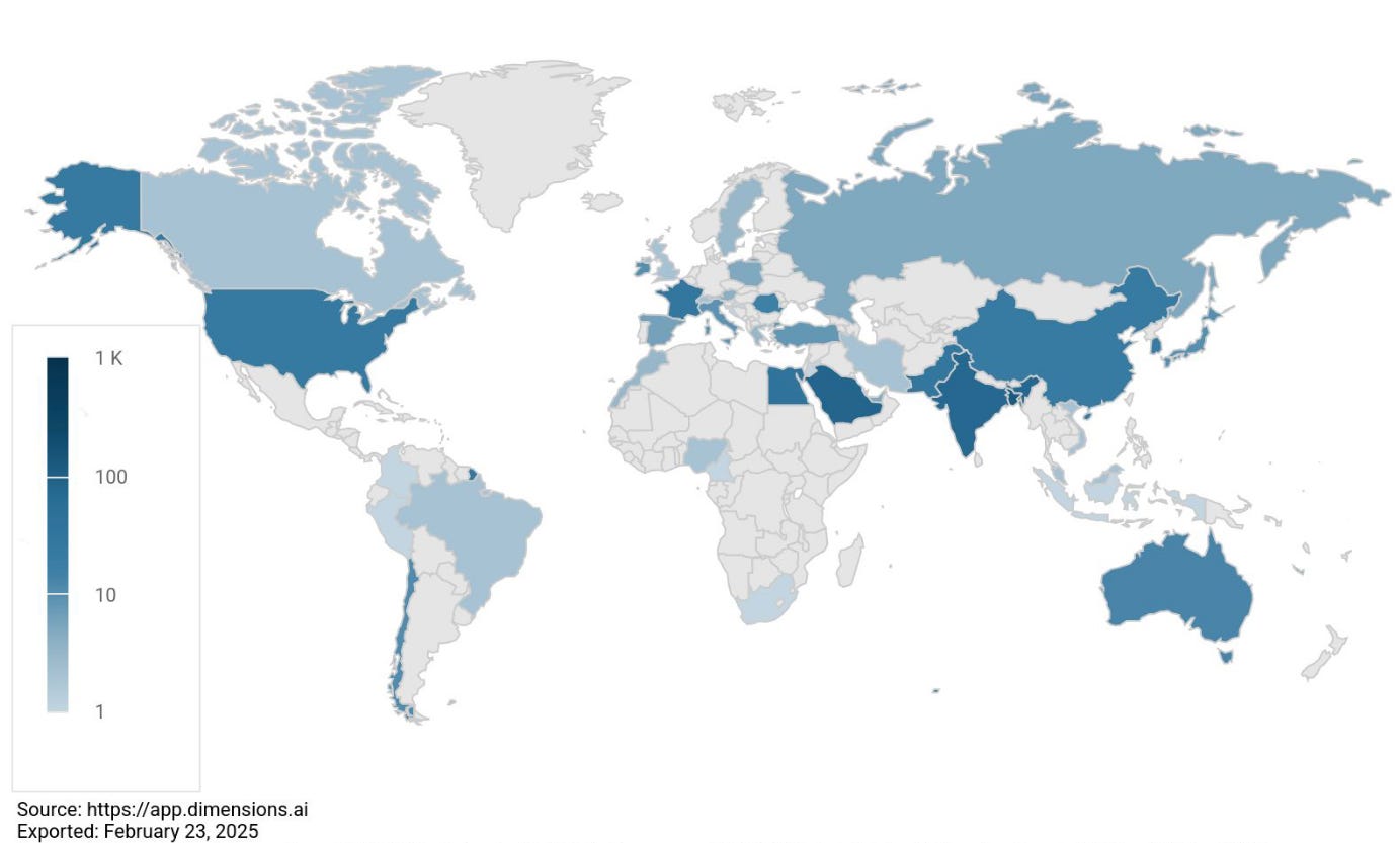 Countries represented in the Pharmakon Neuroscience Research Network. (Image taken by author from dimensions.ai query.)