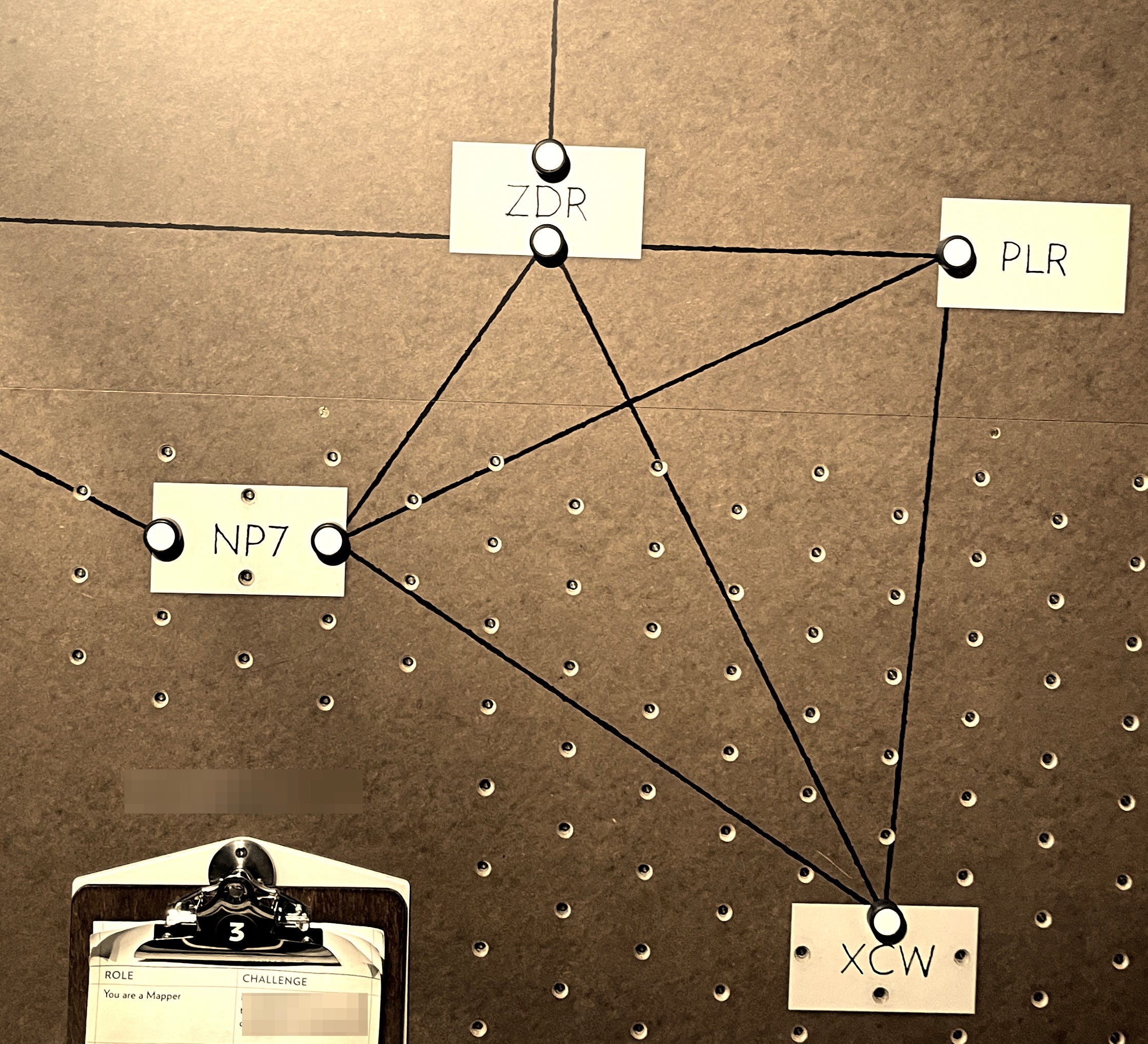 Pegboard for mapping work at Bletchley Park, UK (photo: Leslie McIntosh)
