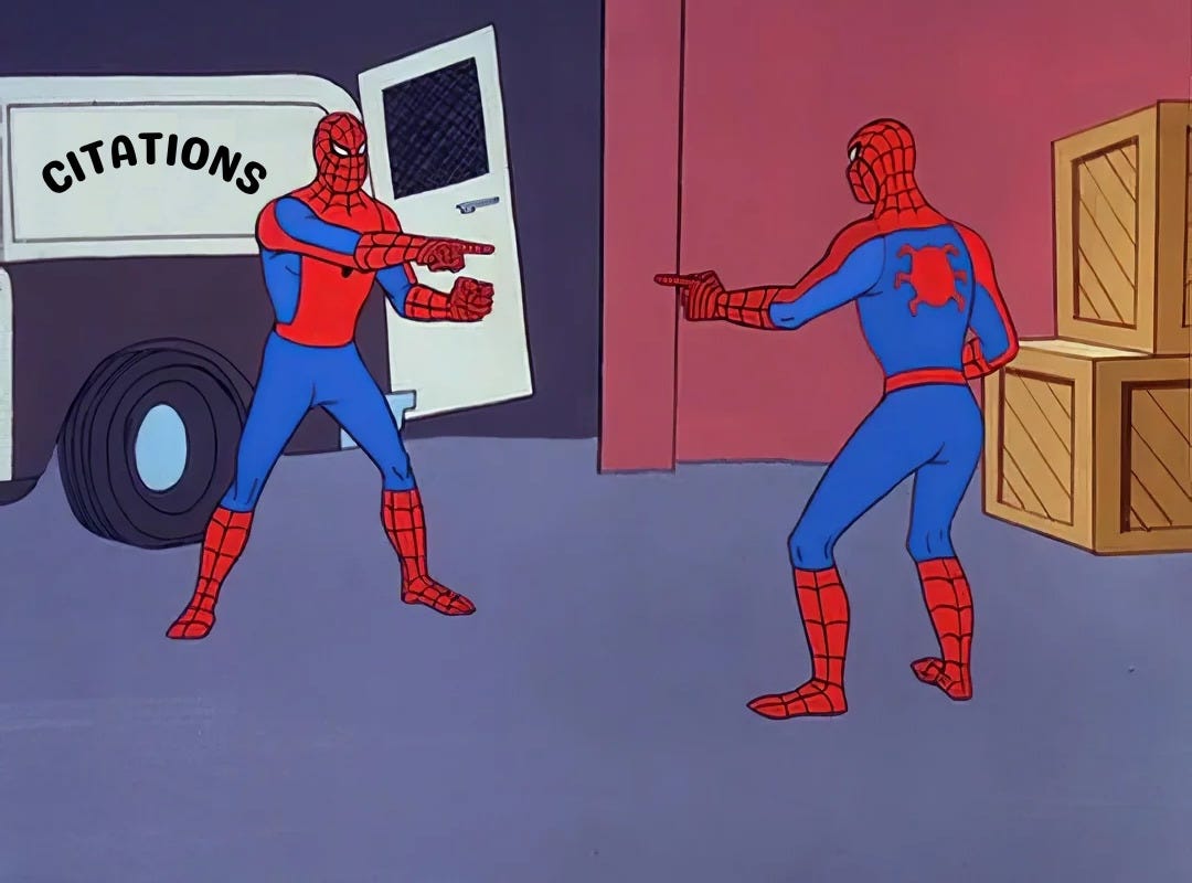 Spiderman pointing at Spiderman meme.