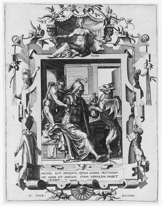 Allegory of Avarice, or Fraud by Dirck Volckertsz Coornhert (from the Metropolitan Museum of Art)
