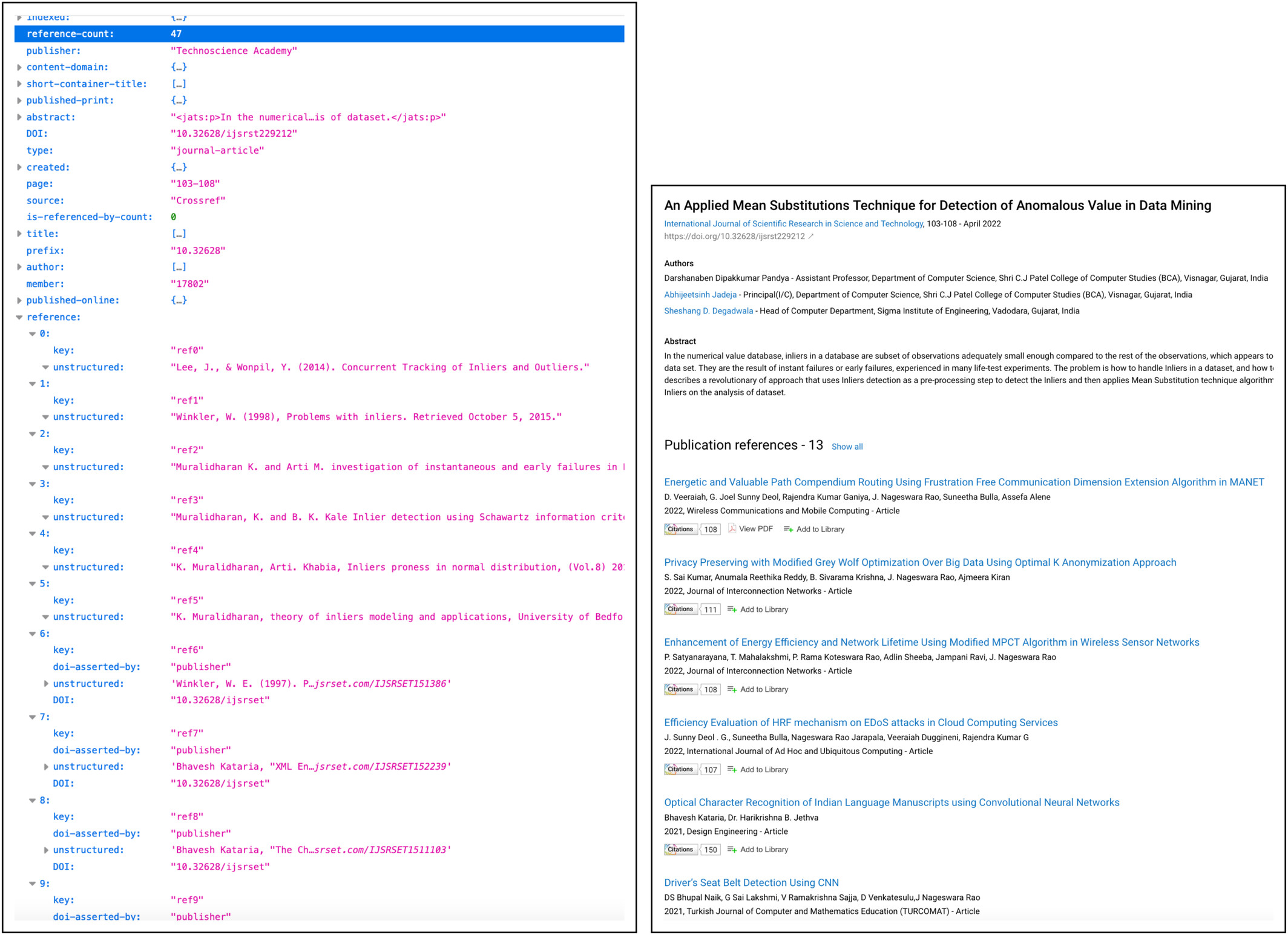 Inconsistent reference metadata for the same article in Crossref vs. Dimensions. Reproduced from Besançon et al. (2024) under CC BY 4.0 license.